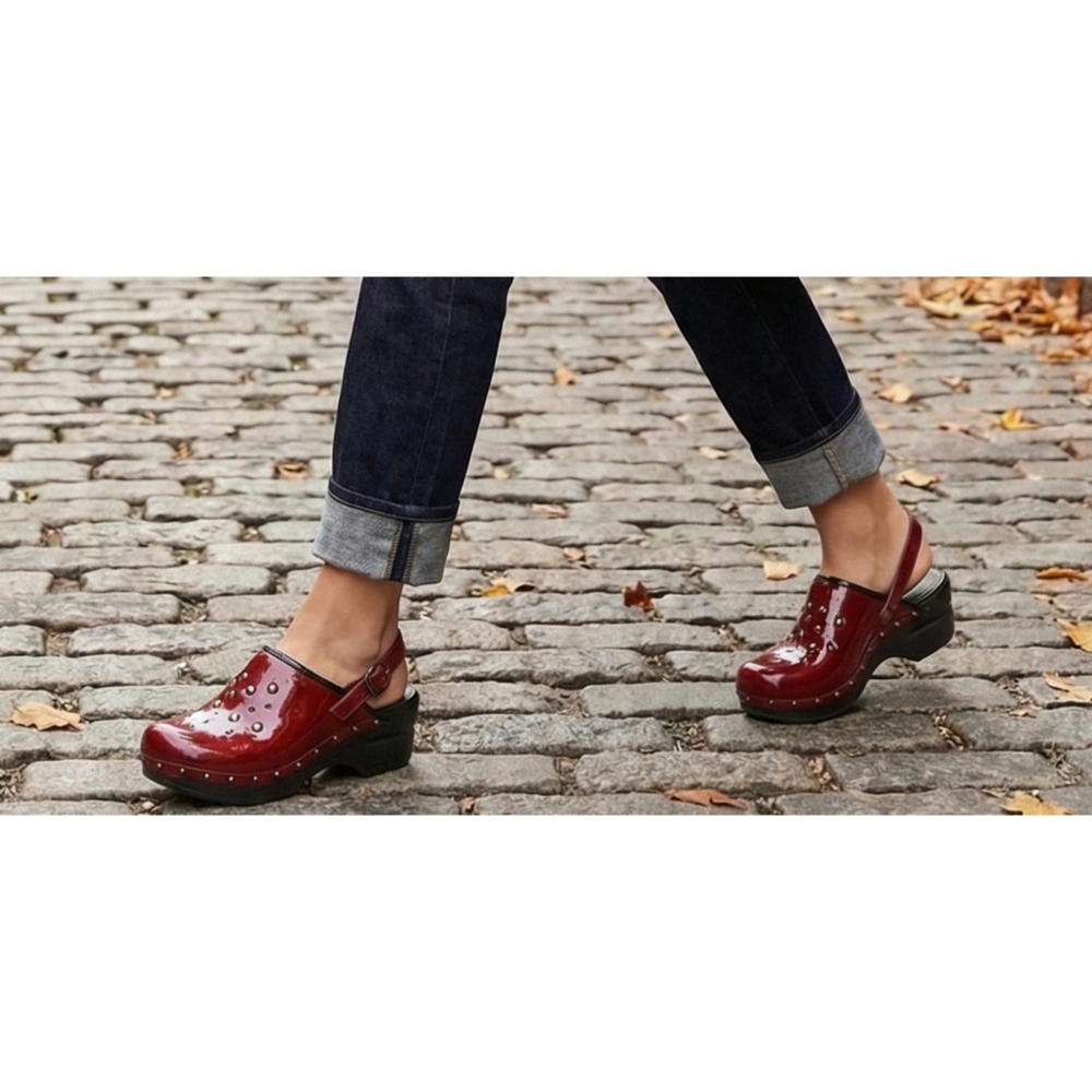 Dansko Jemma Patent Leather Studded Clogs Red Size 30 (1)